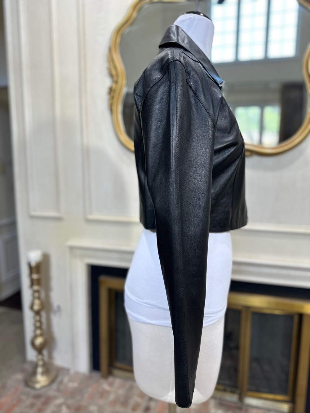 Claude Lamont Leather Jacket L Cropped Zip Biker Downtown Girl Minimalist - Picture 7 of 13